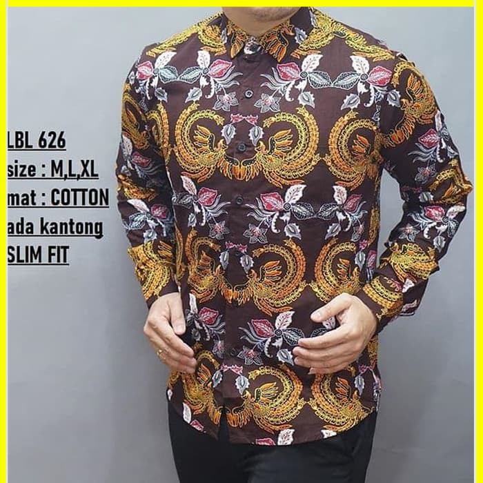 KEMEJA PRIA BATIK LENGAN PANJANG HEM BAHAN KATUN HALUS 40S LBL 626 MEWAH PREMIUM BAJU ELEGANT SIZE M L XL  SKU MS PENDEK JAKARTA PLATINUM