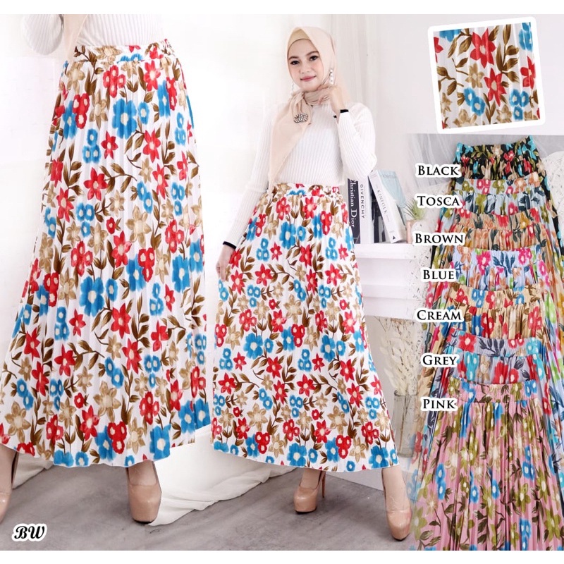 ROK PLISKET PREMIUM MOTIF FLORA TERBARU // ROK MOTIF FLORA // ROK PLISKET BUNGA FLORA // READY 8 WARNA