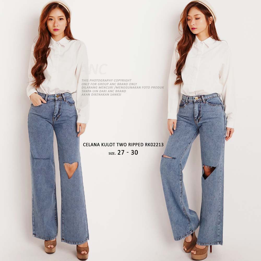 SHANA HIGHT WAIST KULOT JEANS SOBEK // CELANA KULOT SOBEK BAWAHAN LUTUT