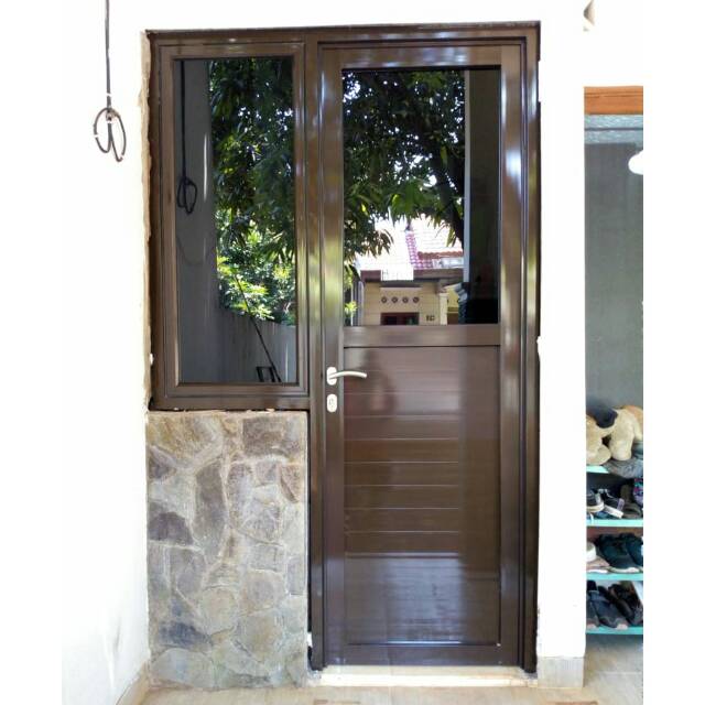  Pintu  aluminium  kaca spandrill double  full aluminium  