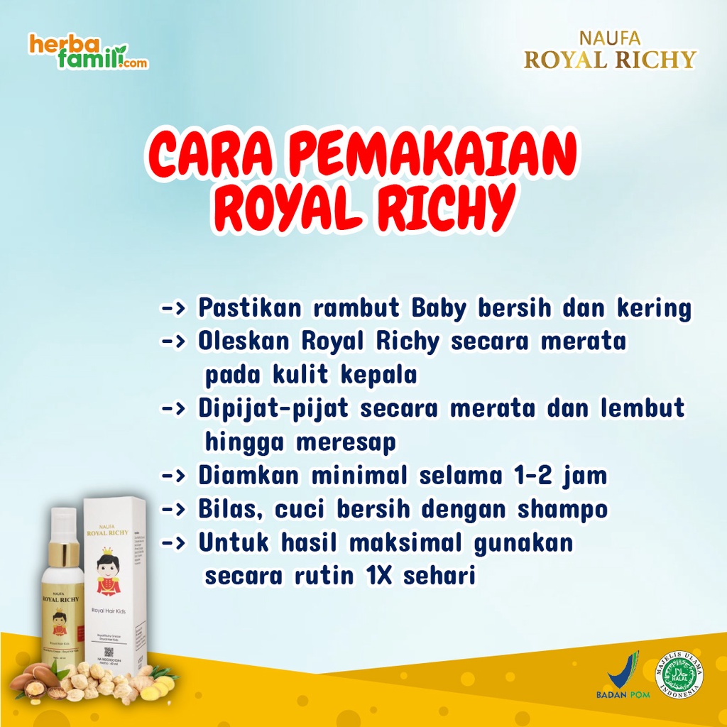 Naufa Royal Richy -  Serum Multivitamin Minyak Kemiri Penumbuh Penyubur &amp; Penebal Rambut Anak Bayi &amp; Dewasa