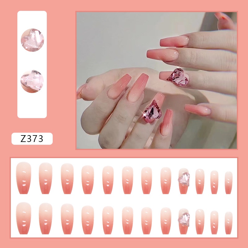 Z373 24pcs / Kotak Kuku Palsu Full Cover Untuk Dekorasi Nail Art