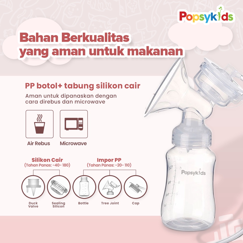 PopsyKids Electric Breast Pump - Pompa ASI Elektrik – Food Grade BPA Free Automatic Handy Electric Breast Pump