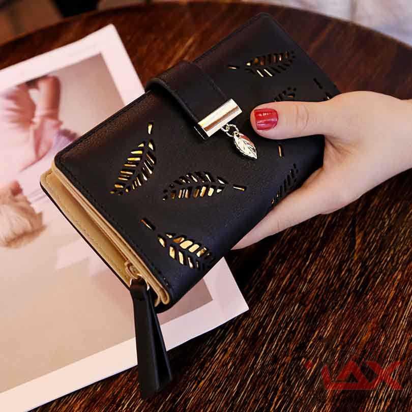 Dompet Panjang Wanita Motif Daun Emas 3D Hollow exclusive Unik Dompet Wanita Model Panjang model korea jepang viral exclusive Women Wallet PU Leather Purse Female Long Wallet Gold Hollow Leaves Pouch Handbag For Women Coin Purse Card Holders Clutch