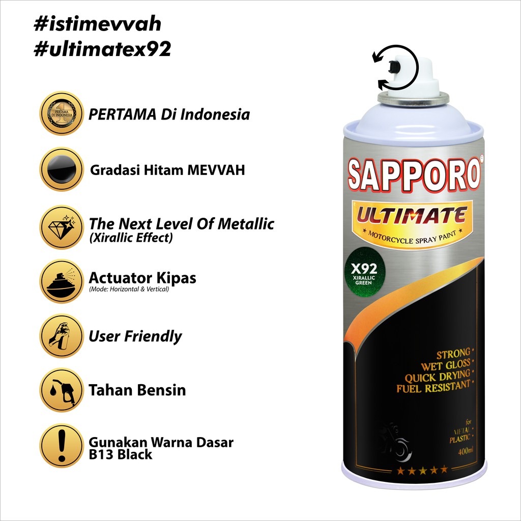 Sapporo Ultimate X92 Xirallic Green / Cat Spray Semprot Aerosol Terbaik