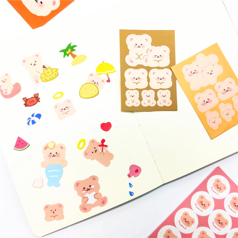 2 Pcs/set Japanese Style Pink Bear Pattern Diy Stickers for Hand Account Diary Notebook Decoration