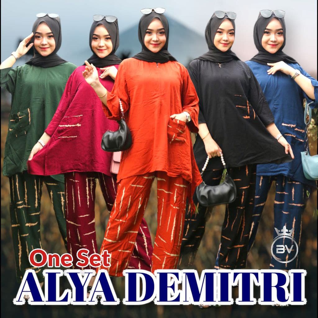 Alya Demitri One Set Wanita Rayon Premium Setelan Wanita Batik Tie Dye Lengan 7/8 Set Celana Kekinian LD 114 cm