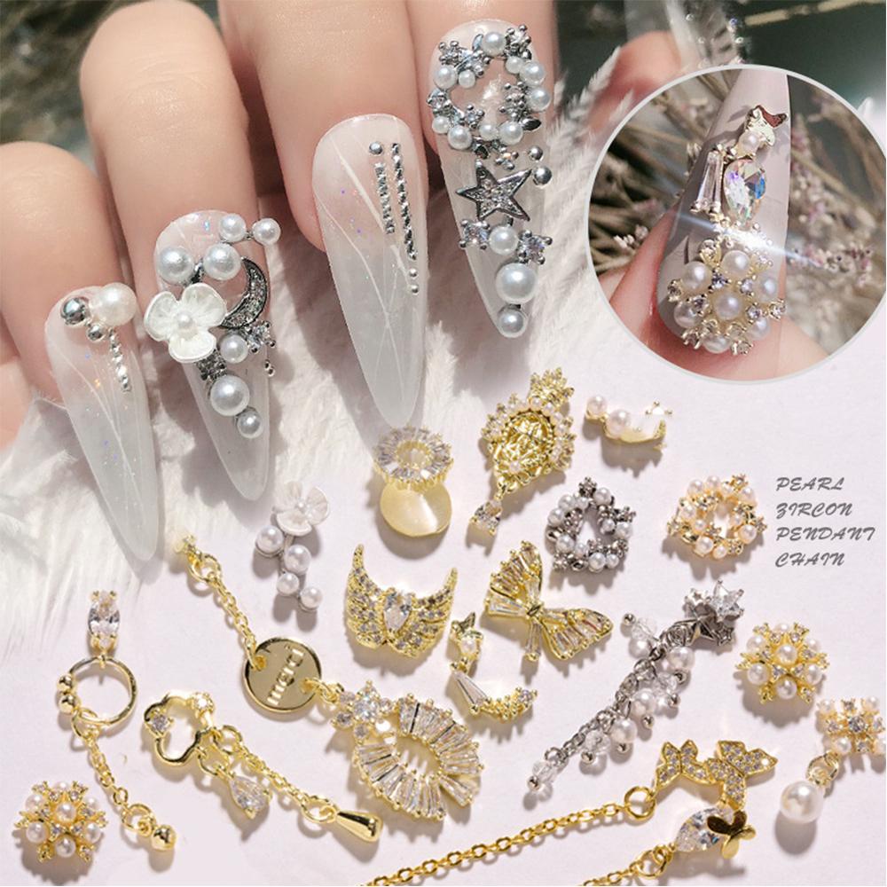 AUGUSTINA Agustina Kuku Rhinestones Bulan DIY Charms Kupu-Kupu Manicure Berlian Liontin Rantai