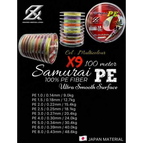 PE AXZ SAMURAI X9 100M MULTICOLOR SENAR PANCING TERLARIS BENANG PANCING TERLARIS