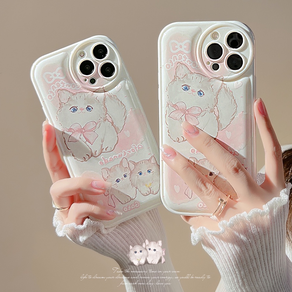 IPHONE Anak Perempuan Lucu Kucing Pink Kitty Anti Jatuh Pelindung Lensa Kamera Phone Case Cover Untuk Iphone14 13 12 11 Pro Max X XS XR 87 Plus 2020 SE