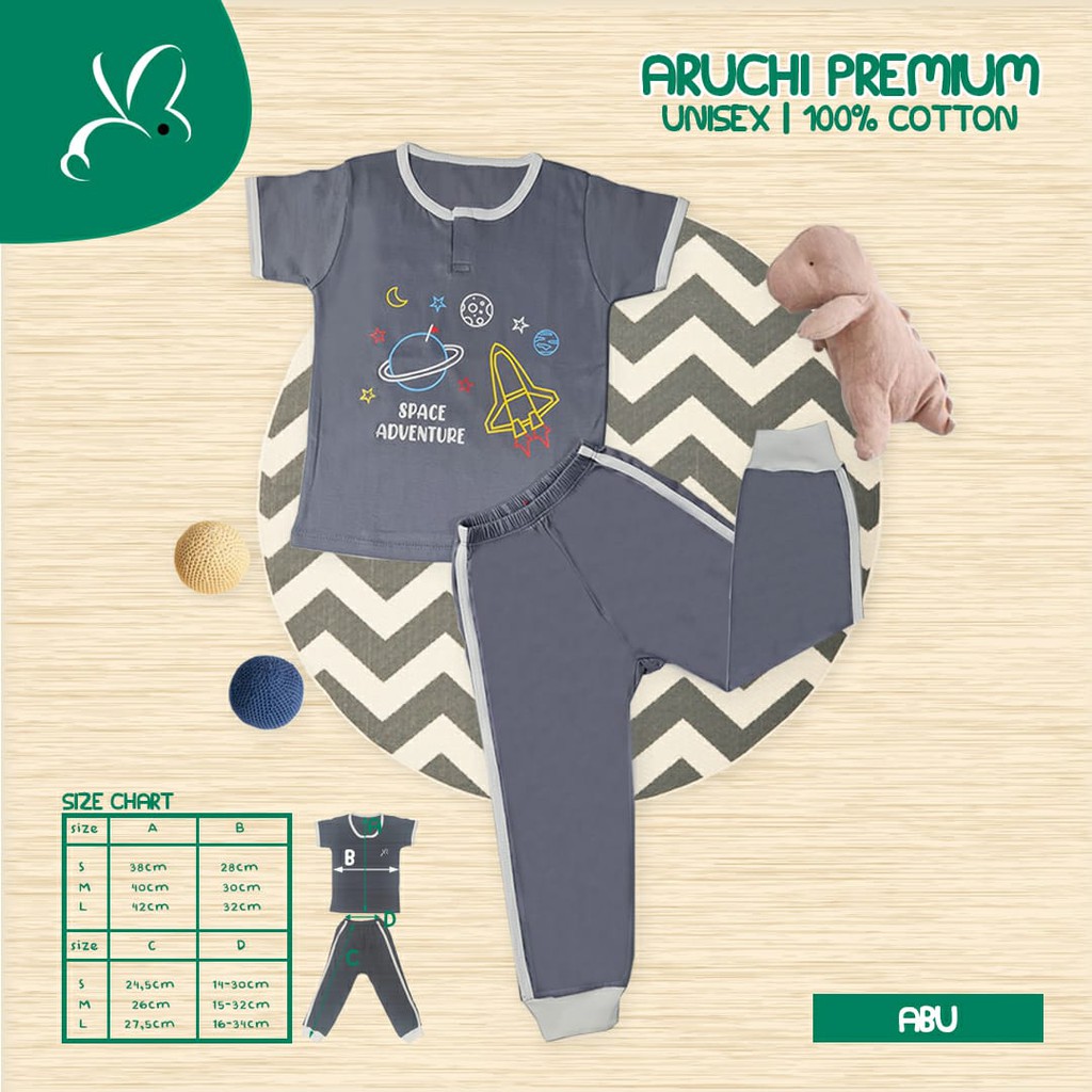 Retro Longpants Aruchi Premium Edition 2-5 Tahun Atasan Pendek + Celana Panjang Bordir