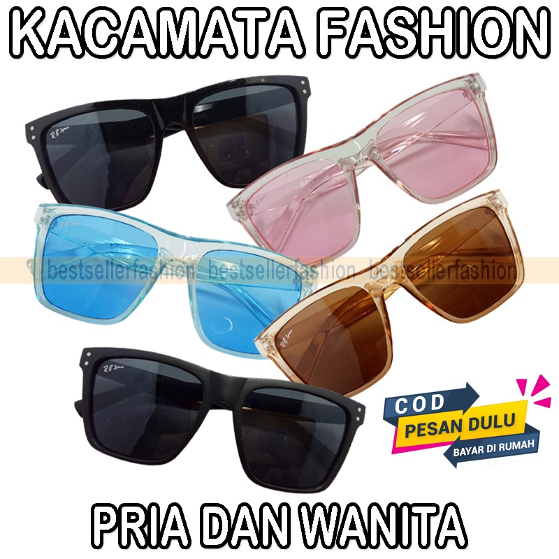 Kaca Mata Matahari Sunglasses Fashion Pria Wanita Kacamata Hitam Anti UV Frame Kotak Transparan Lensa Warna Warni  Murah COD