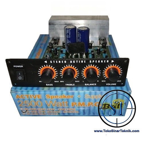 Kit Amplifier Speaker Active Aktif Stereo 4 Pot. + TR 2955/3055 BL-028 + Power Supply 2500 Watt P.M.P.O