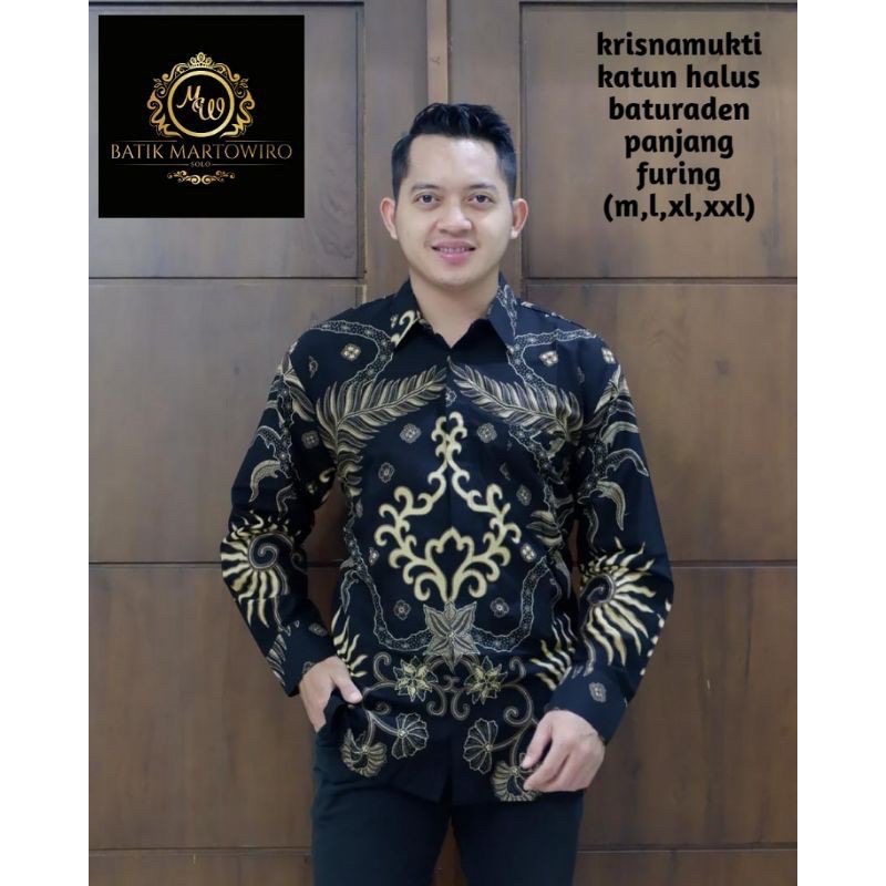 Kemeja Batik Pria Lengan Panjang Lapis Furing Hitam Merah Hijau Krisna