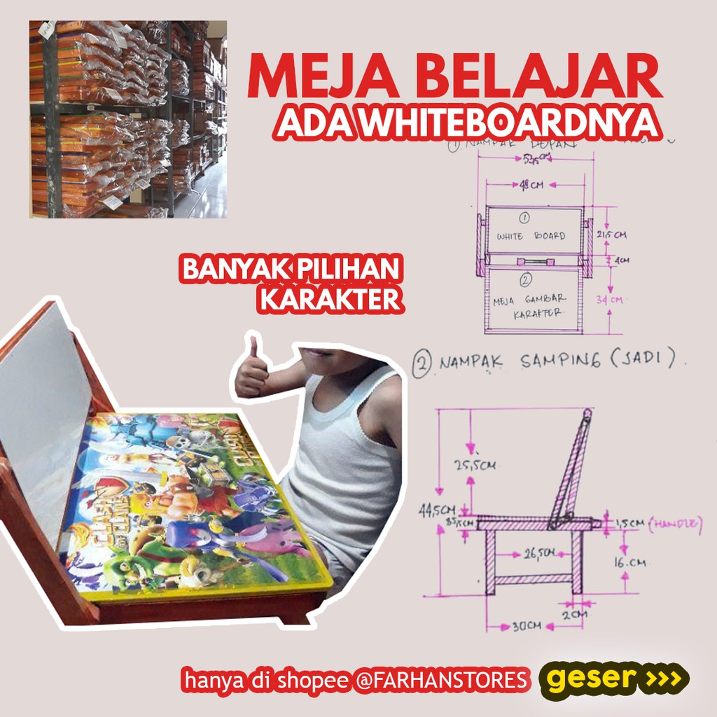 BF404 MEJA  BELAJAR  LIPAT  BEST WHITEBOARD  BY FARHANSTORES 