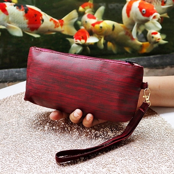 Dompet Wanita Serat Kayu Saphire 1 ruang resletingTali tangan pendek Pouch Koin