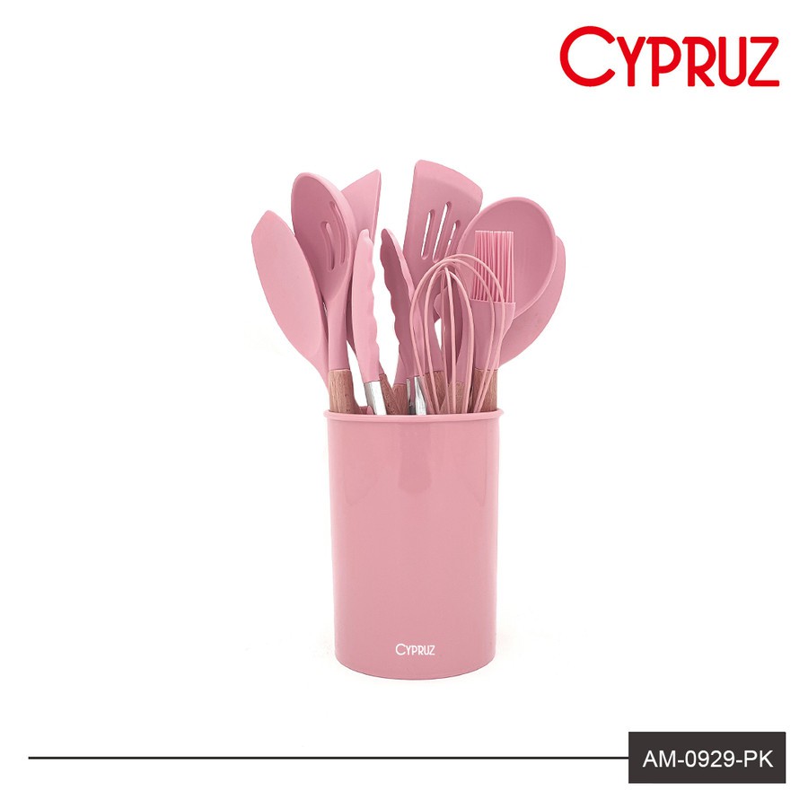 Cypruz Utensil Set AM-0929-PK Spatula Set Silikon Gagang Kayu PINK