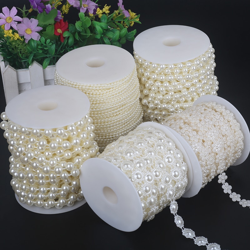 New Arrival Ivory Fishing Line Artificial Pearls Beads Chain Garland Pearl Lace for Wedding Decoration Bridal Bouquet