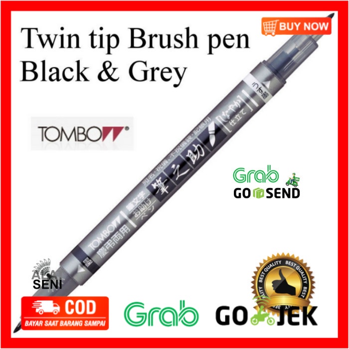 

(BISA COD) Tombow Fudenosuke Brush Pen Twin Tip Black / Grey