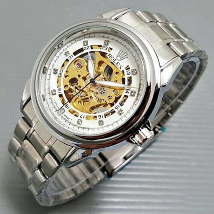 Jam Tangan Pria / Cowok Rolex Rantai Skeleton Diamond Jam Tangan Automatic