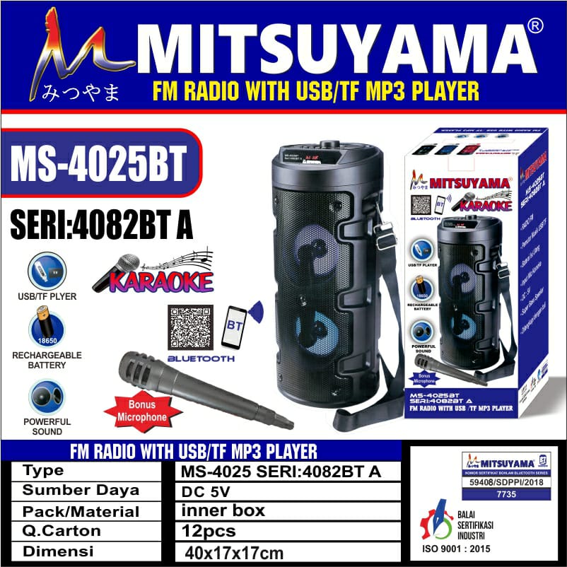 Speaker Bluetooth Portable Mitsuyama MS 4025BT Seri 4082BT Free Microphone (Mic)