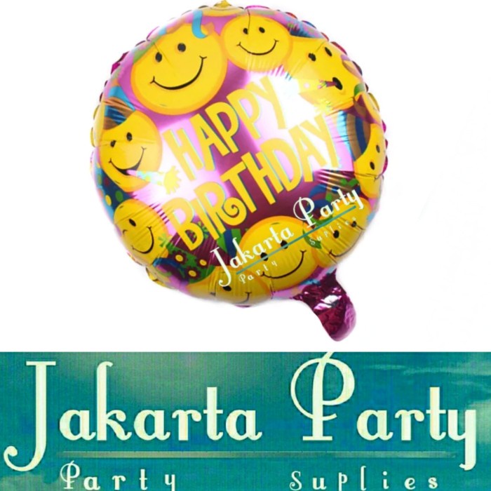 Balon Bulat HBD Motif Smile / Balon Foil Karakter Smile / Balon Smile