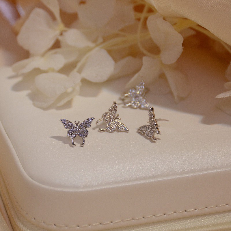 Set Anting Stud Desain Kupu-Kupu Bintang Full Berlian Untuk Wanita