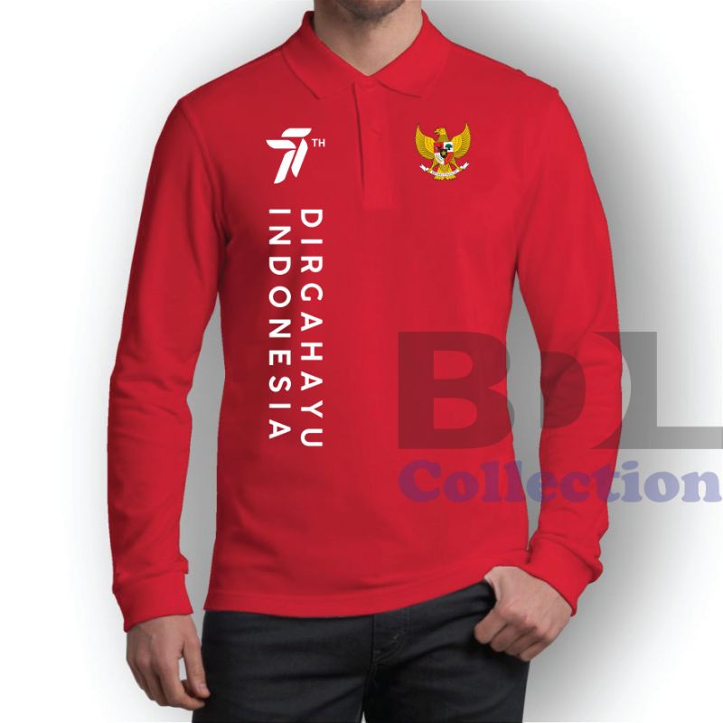 Kaos Polo Lengan Panjang Dirgahayu Indonesia HUT RI 77
