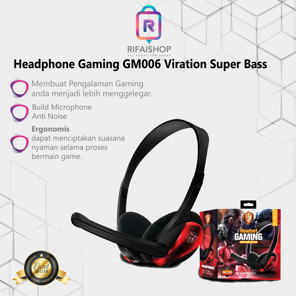 Headphone Gaming GM-006 / GM006 360° Viration Sound Super Bass PUBG