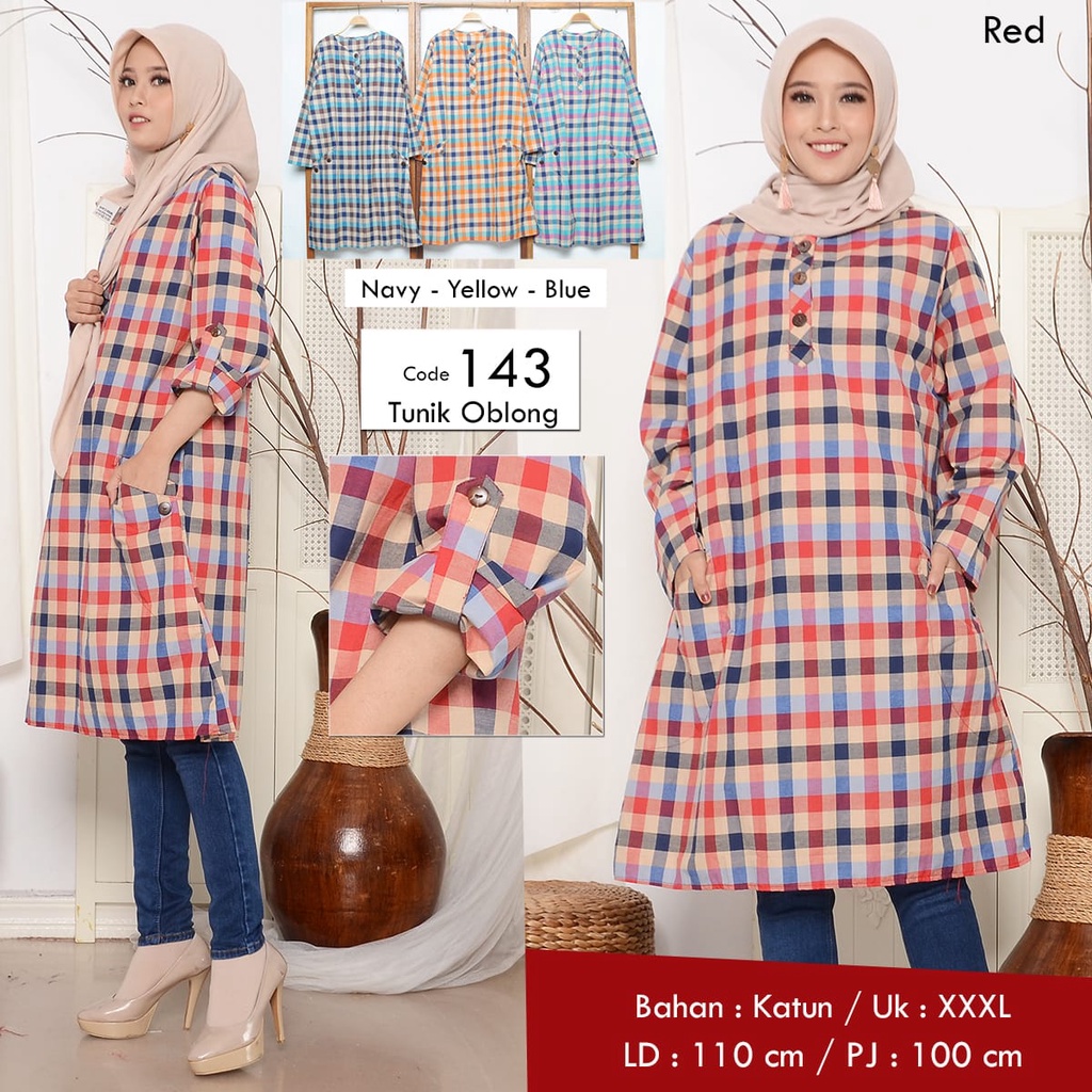 RUMAYA JUMBO TUNIK KATUN YANDED KOTAK KOTAK