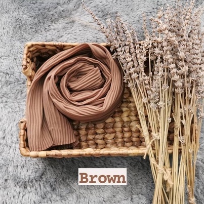 Pashmina Plisket Ceruty Baby Doll Pleated Shawl Full Lidi Hijab Ukuran 180 x 75 Jilbab Instant-HJ PLISKET BROWN