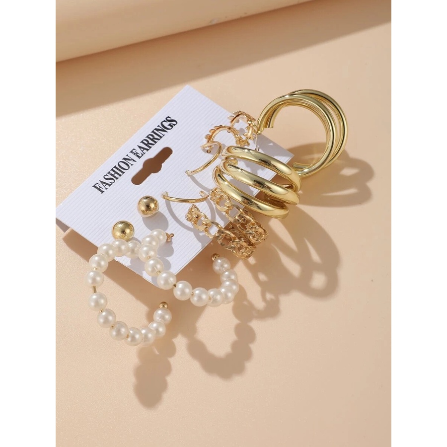 Anting Set Mutiara Tusuk 6 Set Korea Hoop untuk Wanita Dalika