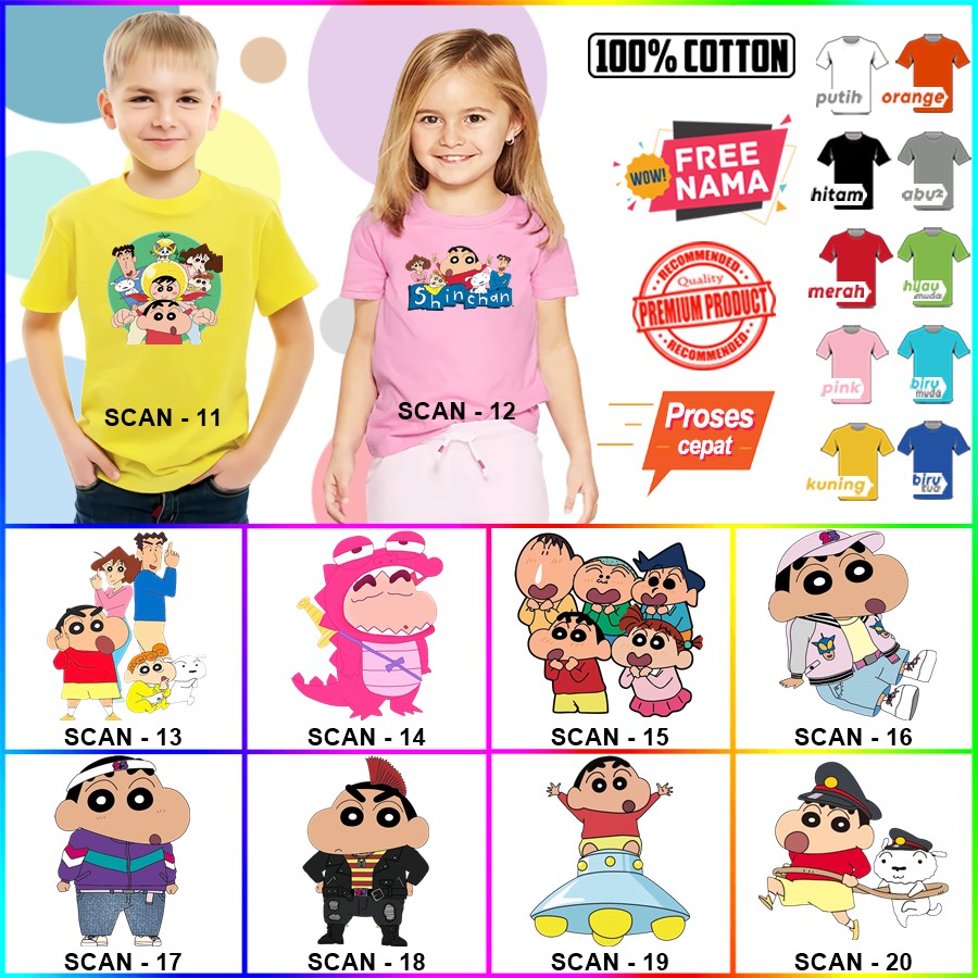 Baju Kaos ANAK DAN DEWASA SHINCHAN SINCAN SHINCAN COUPLE (FREE NAMA)