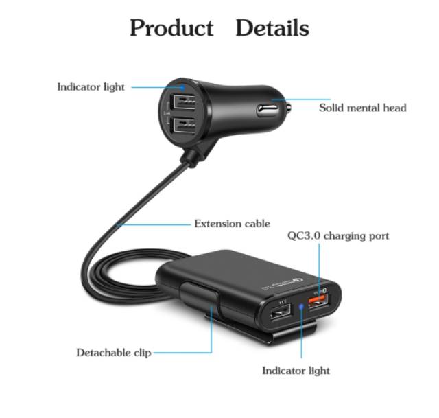 JOYSEUS Q4 Car Charger 4 Ports USB QC3.0+2.4A+3.1A Charger Mobil fast charging