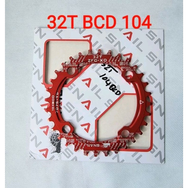 Snail Chainring 32T BCD 104 Narrow Wide Chain Ring Crank Arm Sepeda Merah 32T 104