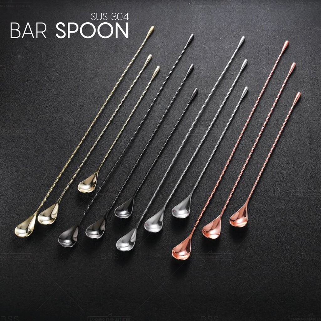 SUS 304 Long bar spoon 30cm 40cm stainless steel mixer fork aduk spoon cocktail mixing spoon