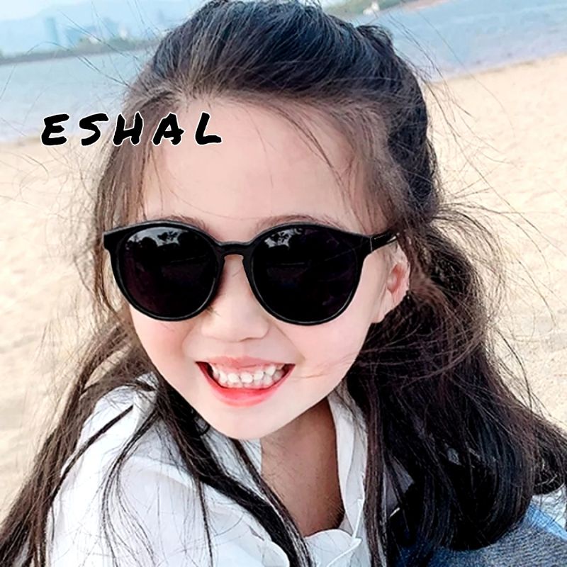 Kacamata hitam anak bulat oval frame hitam merah unisex anti uv