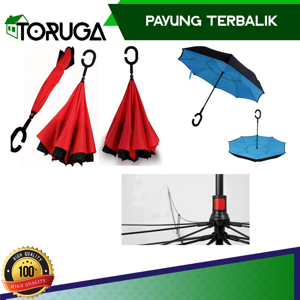 Payung Terbalik Kazbrella Gagang C Besar Reverse Umbrella 2 Lapis Tebal Multifungsi