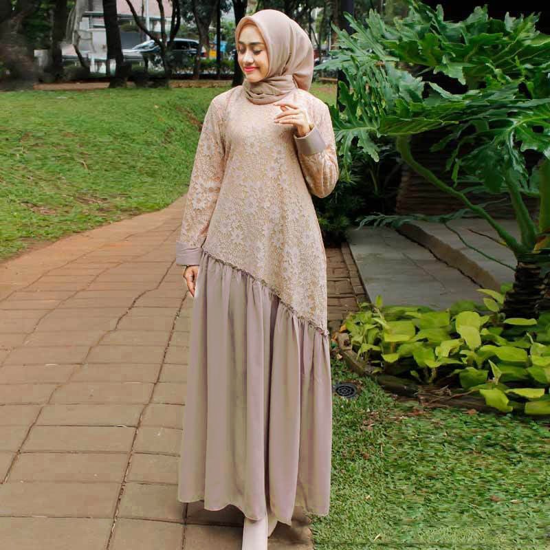 Dress Brokat / Brukat - Gamis jersey rempel miring murah cantik terbaru elegan