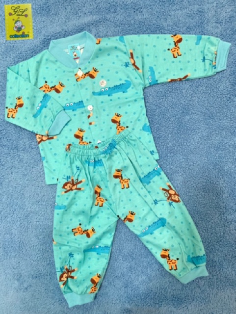 PIYAMA PANJANG BAYI NEWBORN 0-3 BULAN MOTIF DINO JUNGLE