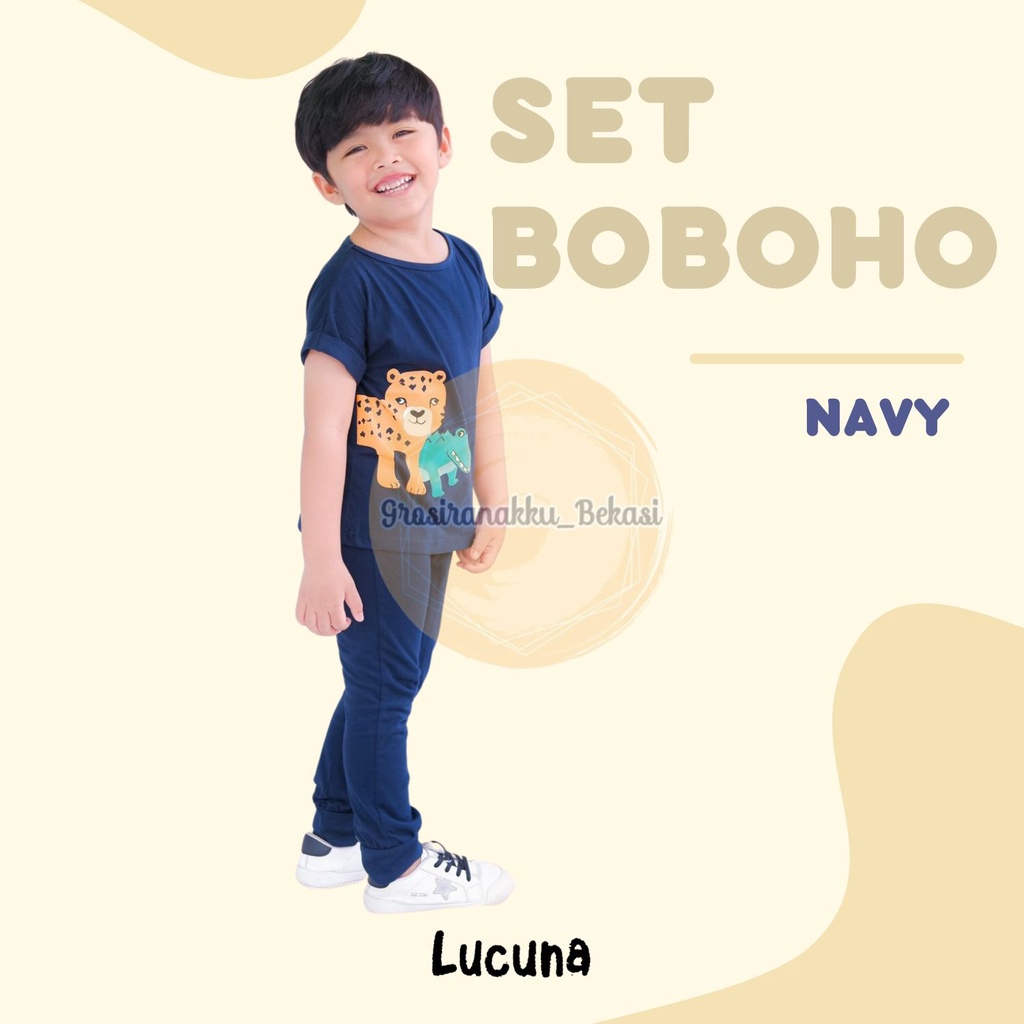 Setelan Anak Unisex Boboho Lucuna Warna Navy Size 1-5 Thn