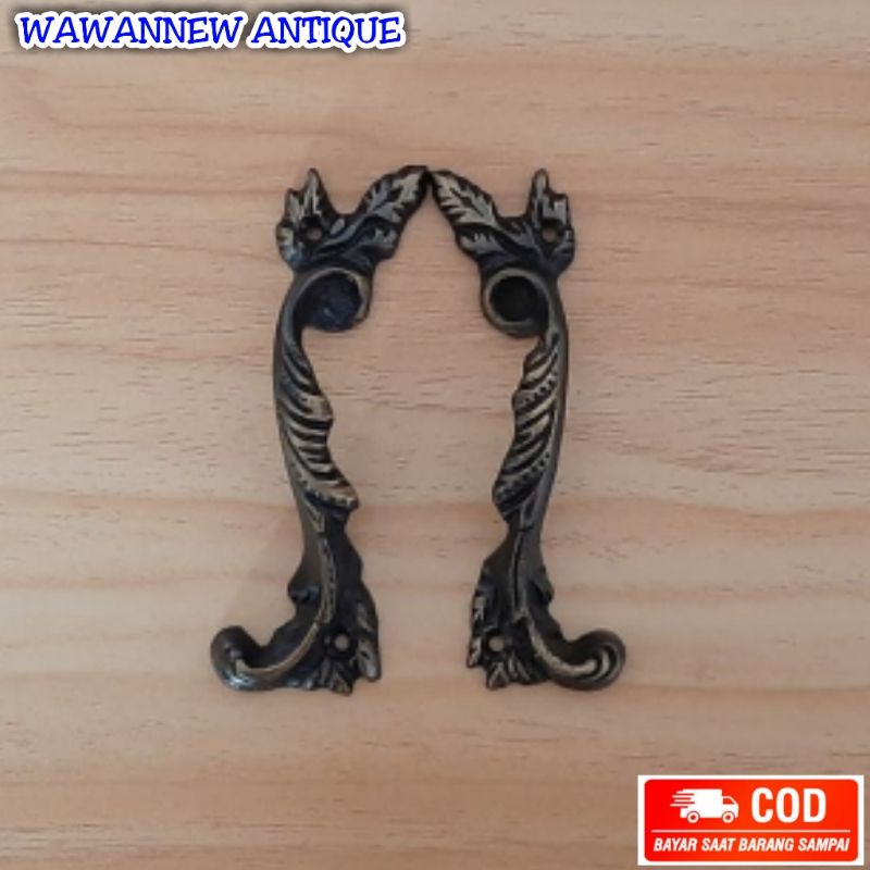 Handle Laci / Tarikan Laci Lemari Jendela Pintu Rumah Motif Daun Ukir 10cm