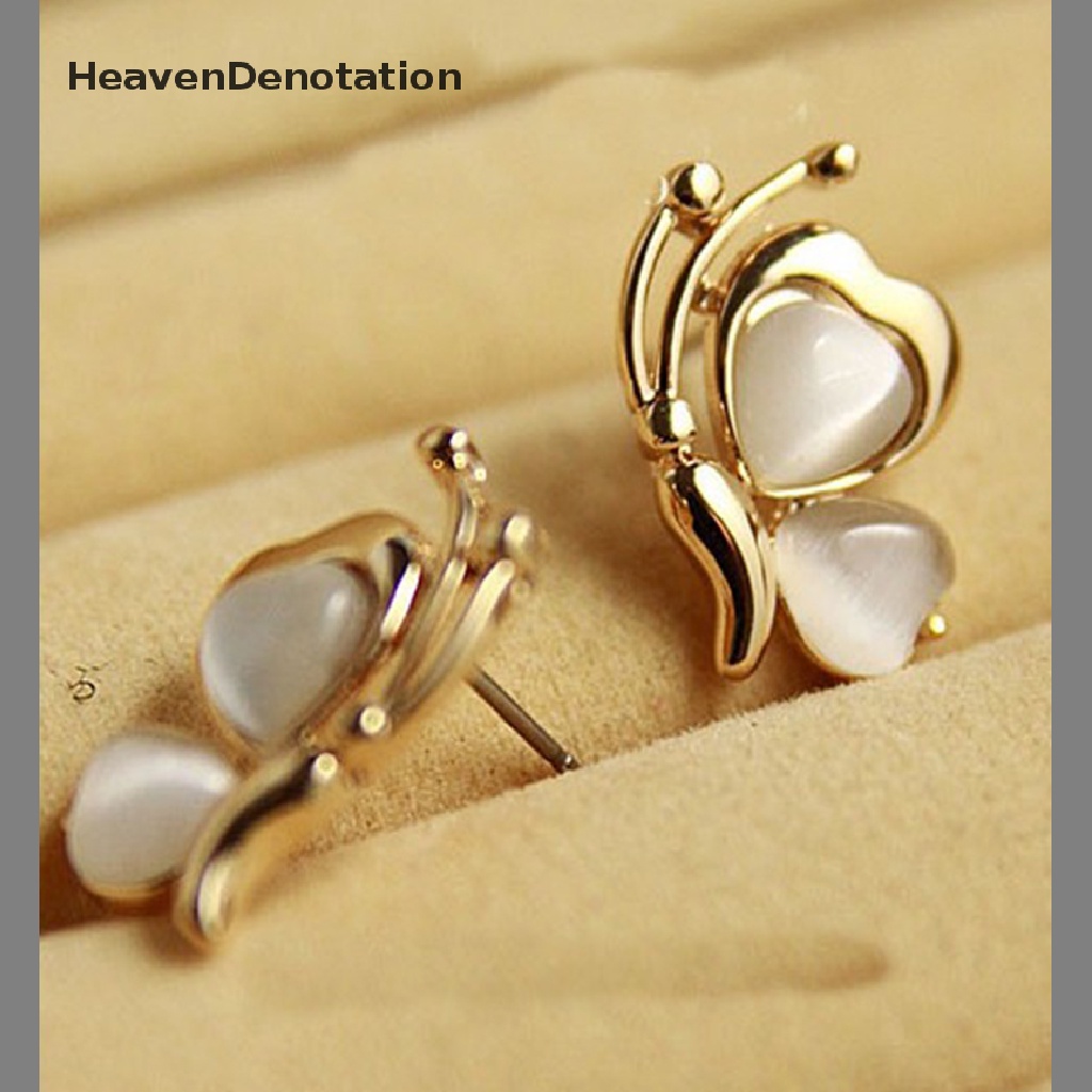[HeavenDenotation] New design butterfly white stone golden plated wing ear pierced earrings