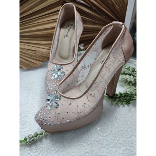 sepatu quinara rosegold tinggi 12cm