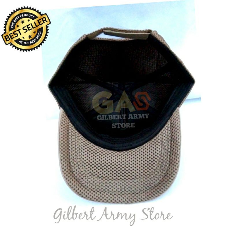 Topi Velcro Jaring Tan Gurun Crem-Topi Perekat Army Murah-Gilbert Army Store-Grosir Topi Tni Murah