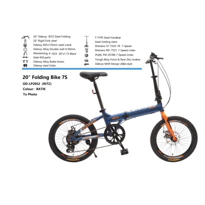 Sepeda Lipat Odessy Ritz 16 20 inch Shimano Original not lunox Garansi SNI Bisa Kredit cicilan cicil-Blue Orange