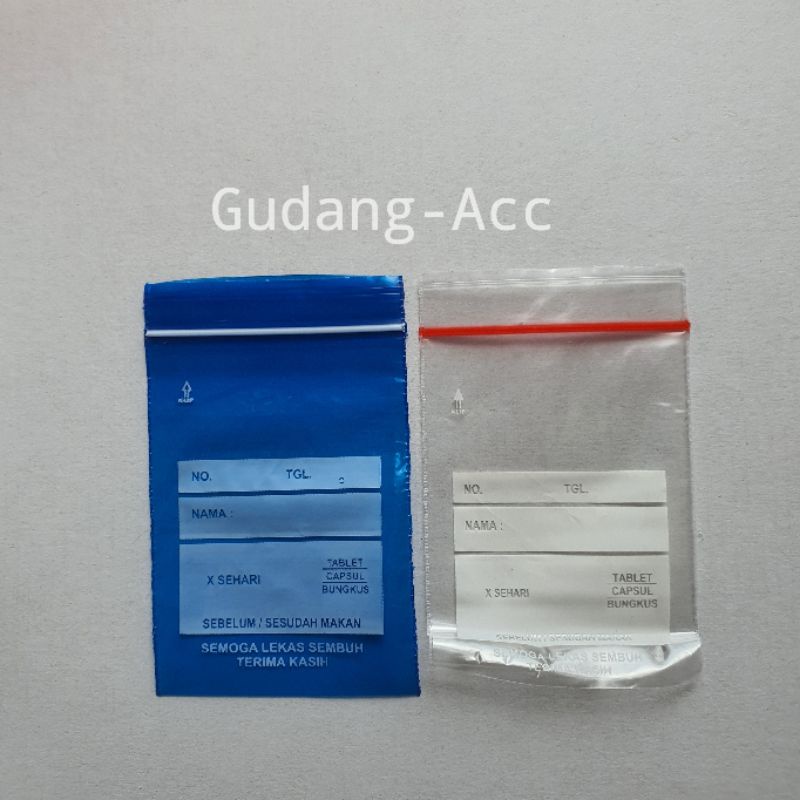 Plastik Klip Obat Apotek / Ziplock Sablon Semoga Lekas Sembuh Uk 5x8 cm warna Bening Biru