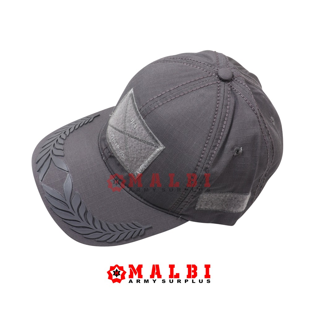 Topi Pamen Velcro Rekat Abu-Abu Motif Padi Pipih