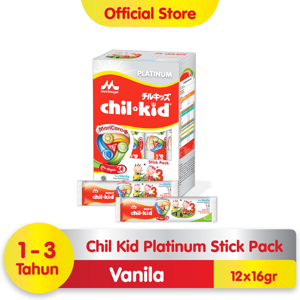 Morinaga Chil Kid PLATINUM Moricare Vanilla 12x16gr (StickPack) - Susu