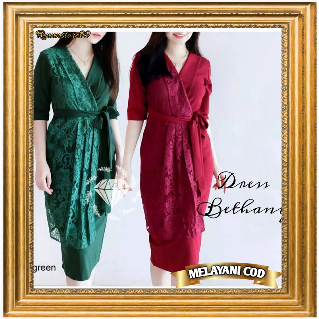 dress natal wanita terbaru 2022 Bahan Scuba Kombi Brukat